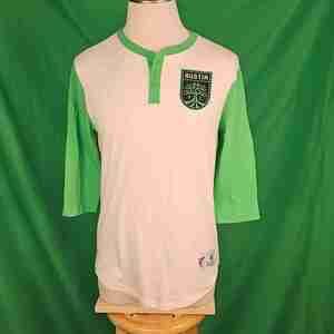 Mitchell & Ness Mens Green White Austin FC Legendary Long Sleeve Henley Medium